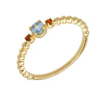 Wycian 9K Gold Ring Engagement Gemstone with Topaz Beaded Band Three Stone Band for Women, Wedding Anniversary Rings for Women, V 1/2