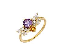 Wycian 9K Vintage Engagement Rings for Women Yellow with Amethyst Wings Crown Stackable Multi Stone, Ring Engagement Gold for Her, V 1/2