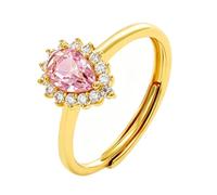 Wycian 9K Yellow Gold Engagement Wedding Rings for Women with Created Sapphire Adjustable Vintage Flower Halo, Beautiful Rings for Women, M 1/2