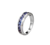 Wycian Anniversary Rings for Women Engagement Ring White Gold 14K Wide Elegant Row Square Lab Sapphire 0.25CT Size L 1/2 Solid Not Plated Premium for Sister Cocktail