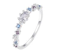 Wycian Anniversary Rings Gold Metal Rings 9K Au375 Size M 1/2 Blue Round 4X4mm Topaz Stackable for Mother Elegant