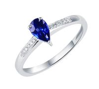 Wycian Band Ring with Stones Lab Created Sapphire Ring 18K White Gold 3 Prong Pear with 0.59CT Sapphire and Diamond Size O 1/2 Solid Not Plated Fashion for Sister Graduation