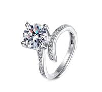Wycian Band Rings for Women Silver Ring Polish 14K White Gold Lab Diamond Flower 4 Prong Round 2Ct Cubic Zirconia 8mm Size R 1/2 Popular for Wife Birthday Jewelry
