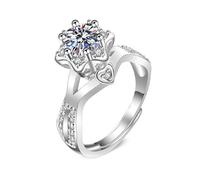 Wycian Band Rings Woman The Silver Ring 14K White Gold Lab Diamond Heart Flower 6 Prong Cubic Zirconia 1Ct Size P 1/2 Modern for Wife Thanksgiving Jewelry