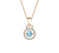 Wycian Birthstone Necklace for Mothers with Light Blue Topaz, and Moissanite, Womens Necklaces Gold Floating Setting Hollow Circle Butterfly, 40+5 cm/15.7+1.9 inch