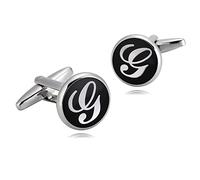Wycian Black Cufflinks for Men Tux, Mens Initial Cufflinks Letter Round Stainless Steel 1.4X1.4CM for Men Tuxedo Shirt