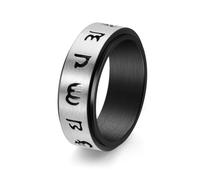Wycian Black Men Engagement Ring Oriental Peace Script Engraved Spinner, Stainless Steel 8 mm Size N 1/2