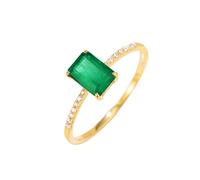 Wycian Bling Ring Gold Ring Real 18K Thin with 1CT Rectangle Emerald and 0.07CT Diamond Size U 1/2 Solid Not Plated Fashion for Ladies Graduation Jewelry