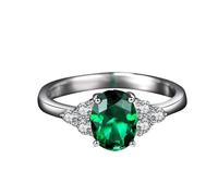 Wycian Bling Ring Promise Ring Green 9K White Gold Created Emerald Oval Size J 1/2 Solid Not Plated Upgrade 3.0 for Wife Cocktail Jewelry