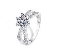 Wycian Bling Ring Stackable Ring 14K White Gold Lab Diamond 6 Prongs with Cubic Zirconia Size H 1/2 Elegant for Wife Engagement Jewelry