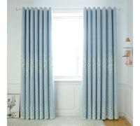 Wycian Boho Curtains Kitchen Pale Blue Curtains Blue 2 Pack Cloth Yarn Solid Color with Embroidery Pattern 38" W x 54" H (96X138CM)