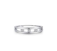 Wycian Bridal Rings Engagement Rings Cz 925 Sterling Silver 1.8mm Double Line with Three Stones Size R 1/2 Gifts for Ladies Mother Upgrade 3.0