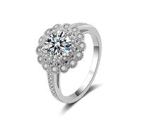 Wycian Bride Ring G Ring Silver 14K White Gold Lab Diamond Flower with Cubic Zirconia Size Q 1/2 Simple for Aunt Thanksgiving Jewelry