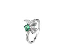 Wycian Butterfly Ring 14K White Gold Ring Guard Butterfly Design 4 Prong Rectangular Lab Emerald 0.5CT with Round Moissanite Size H 1/2 Solid Not Plated Popular for Ladies Birthday