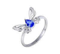 Wycian Butterfly Ring Engagement Lab Created Sapphire Ring 18K White Gold Buttery with 0.50CT Blue Sapphire and Diamond Size R 1/2 Solid Not Plated Fashion for Wife Mothers Day