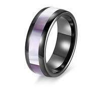 Wycian Ceramic Wedding Bands for Men, Promise Ring for Her Simple Shell Inlay 8 mm in Black Purple for Him Size P 1/2, No Gemstone