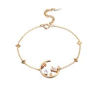 Wycian Charm Necklace for Women Dainty 14K Yellow Gold, Star Moon with Moissanite Ruby Beautiful Necklaces for Women, 21 cm/8.26 in