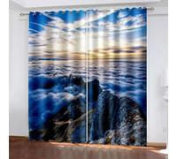 Wycian Classroom Door Curtain Boho Curtains Blue Pack of 2 Landscape Mountains and Clouds Polyester 34" W X 90" H (86X229Cm) for Each Pc