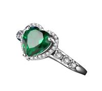Wycian Cluster Engagement Ring 14K White Gold Ring Band for Women Created Emerald Heart Shape Size O 1/2 Solid Not Plated Fashion for Sister Wedding Jewelry