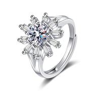 Wycian Cluster Engagement Ring Cute Silver Rings 14K White Gold Lab Diamond Sunflower with Cubic Zirconia Size P 1/2 Popular for Aunt Anniversary Jewelry