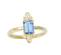 Wycian Cluster Engagement Ring Gold Stacking Rings 14K Au585 Size T 1/2 Black Round Agate Stackable for Wife Classic