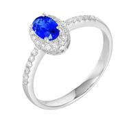 Wycian Cluster Ring Lab Created Sapphire Ring 18K White Gold Classic Style with 0.55CT Sapphire and Diamond Size Q 1/2 Solid Not Plated Popular for Sister Mothers Day