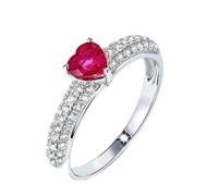 Wycian Cluster Rings for Women Ruby Rings for Women 9K White Gold with 0.5CT Heart Shape Ruby and 0.35CT Diamond Size T 1/2 Solid Not Plated Popular for Wife Anniversary