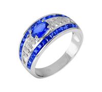 Wycian Cocktail Rings Lab Created Sapphire Ring 18K White Gold Drill Row with 1.50CT Sapphire and Diamond Size U 1/2 Solid Not Plated Popular for Sister Birthday