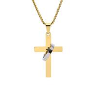 Wycian Cross Necklace Gold for Men Two-Tone Interlocking Cross, Stainless Steel
