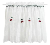 Wycian Curtains for Bedroom Closet Boho Valance White 1Pcs Short Lace with Cherry Pattern Polyester 55" W X 31" H (140X80Cm) for Each Pc