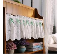 Wycian Curtains for Kitchen Windows Short Curtains for Windows Green Blue 1Pcs Embroidery with Bows Cotton Linen 59" W X 22" H (150X55Cm) for Each Pc