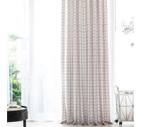 Wycian Curtains for Living Room Decorative Sheer Curtains Short White Beige 1Pcs Small Square Pattern Linen 55" W X 47" H (140X120Cm) for Each Pc