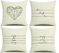 Wycian Cushion Covers 18x18 Set of 4 Heart Pillow Case Linen Square Pillowcase Cream Pillow Cases Love Cushion Covers Beige 45cm Enjoy the Tittle Things
