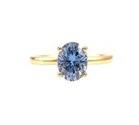 Wycian Custom Engagement Ring 9K Gold Rings for Women Yellow Moissanite with 2Ct Blue Oval Moissanite Size K 1/2 Premium for Wife Valentines Day Jewelry