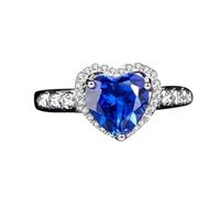 Wycian Custom Engraved Ring 14K White Gold Ring Created Sapphire Heart Shape Size Q 1/2 Solid Not Plated Elegant for Ladies Mothers Day Jewelry