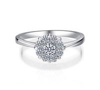 Wycian Custom Engraved Ring G Ring Silver 14K White Gold Lab Diamond Flower with Cubic Zirconia Size S 1/2 Modern for Wife Valentines Day Jewelry