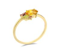 Wycian Custom Promise Rings, Gold Rings Men 18K Yellow Oval Citrine with Multicolor Tourmaline Size J 1/2 Stackable Knuckle for Women Engagement