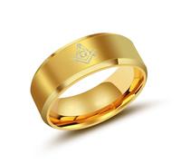 Wycian Custom Promise Rings, Gold Rings Stainless Steel Size N 1/2 8mm Masonic G Custom Gifts for Wife Mother'S Day Jewelry
