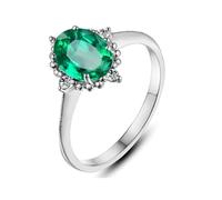 Wycian Custom Promise Rings Silver Ring Unique 18K Gold Lab Created Emerald Oval Shape Size W 1/2 Solid Not Plated Popular for Wife Thanksgiving Jewelry