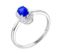 Wycian Custom Ring Lab Created Sapphire Ring 18K White Gold 4 Prong Oval with 0.79CT Sapphire and Diamond Size H 1/2 Solid Not Plated Popular for Aunt Cocktail