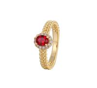 Wycian Custom Rings 9K Gold Rings for Women Double Row Bead Design 4 Claw Oval Lab Ruby 0.5CT with Round Moissanite Size Q 1/2 Solid Not Plated Fashion for Ladies Wedding