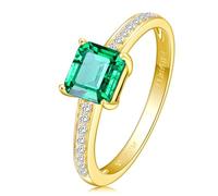 Wycian Custom Rings Gold Ring Women Lab Created Emerald Square Size W 1/2 Solid Not Plated Fashion for Wife Mothers Day Jewelry