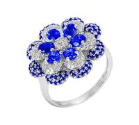 Wycian Custom Rings Lab Created Sapphire Ring 18K White Gold Luxurious with 2.155CT Blue Sapphire and Diamond Size N 1/2 Solid Not Plated Premium for Ladies Valentines Day