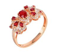 Wycian Custom Rings Lab Made Ruby Ring 18K Rose Gold 4 Prong Oval Shaped with 0.62CT Ruby and Diamond Size x 1/2 Solid Not Plated Popular for Ladies Mothers Day