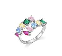 Wycian Customized Rings Crystal Ring Lit 925 Sterling Silver 1.9mm Double Row Colored Zircon Open Ring Size R 1/2 Gifts for Ladies Mother Classic