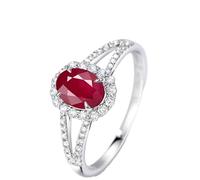 Wycian Customized Rings Red Ruby Ring 9K White Gold Elegant with Oval Shape Ruby and Diamond Size Q 1/2 Solid Not Plated Modern for Ladies Christmas Jewelry