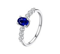 Wycian CZ Engagement Ring for Women with Cubic Zirconia, Round with Blue Oval Shape Cubic-Zircon Ladies Sterling Silver 925 Wedding Bands for Her