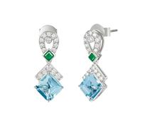 Wycian Dangle Earrings for Women White Gold/950 Platinum Blue Sapphire | Art-Deco Geometric Drop, Hypoallergenic, Hallmarked, Fine Detailing, Certificate of Authenticity