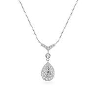 Wycian Diamond Necklaces for Women 950 Platinum, White Created Diamond Halo Teardrop with V Shaped Top Delicate Platinum Necklace for Her, 40+5 cm/15.7+1.9 inch