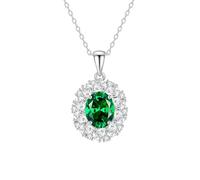 Wycian Emerald Necklaces for Women Gold with Green Lab Created Emerald, and Moissanite, Delicate Gold Necklace Vintage Oval Halo for Her, 45 cm/17.7 inch